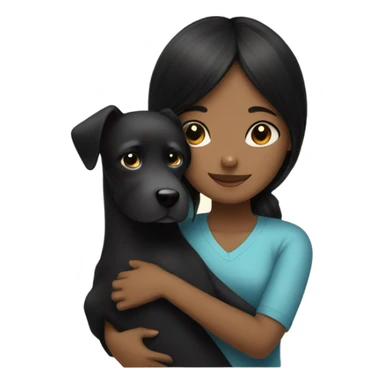 Black hair girl hug a little balck dog sticker
