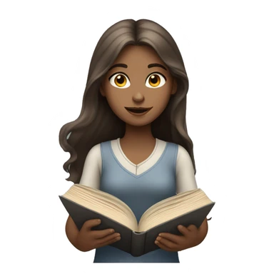 A pale girl with grey eyes and long brown hair reading a book  sticker