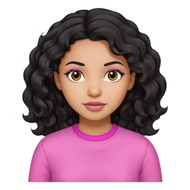 A mixed woman with black wavy hair and black eyes wearing pink sticker
