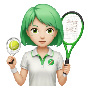 female, green haired, white clothes, tennis player sticker