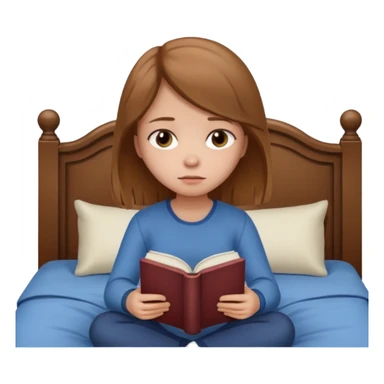 Девушка со светлыми русыми волосами сидит на кровати грустная с книжкой sticker