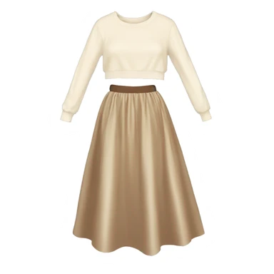 Beige Satin maxi skirt with cream sweater  sticker