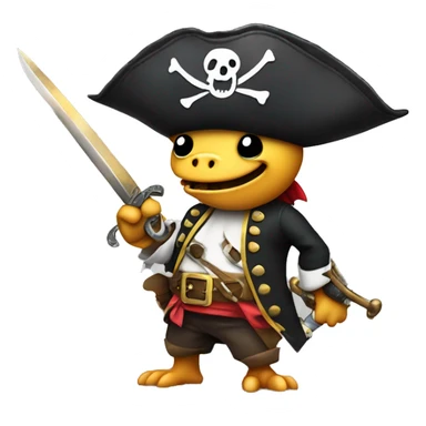 Dinosaur pirate, sword in hand, pirate ship, skull and crossbones sticker