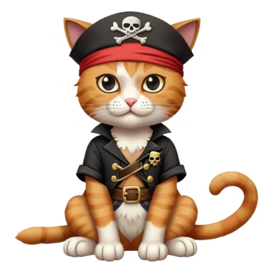 cat full body sitting with a pirate character wearing an eye patch sticker