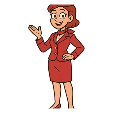 flight attendant in a red uniform, friendly expression, standing pose, clean background sticker