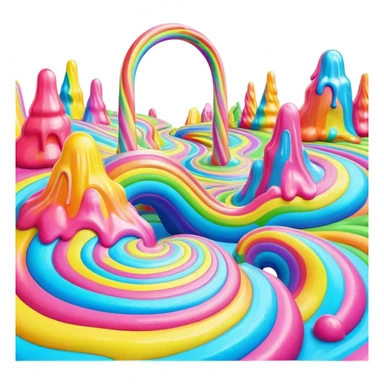 surreal melting neon rainbow candy land landscape sticker