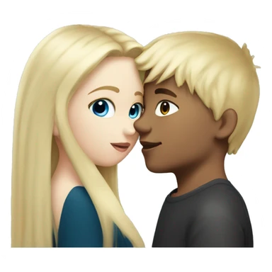 Girl with long back hair with bangs kissing boy with blonde hair blue eyes and white skin sticker