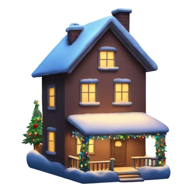 A house decorated for Christmas at night with the moon shining sticker