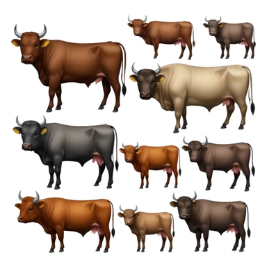 make an image which give a clear context of a cattle/buffalo diffrent  breeds gallery  in this i will showing diffrent diffrent breeds of cattle / buffalo  sticker