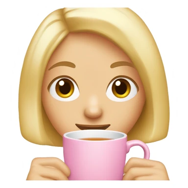 blonde girl with bob drinking tea out of a pink mug sticker