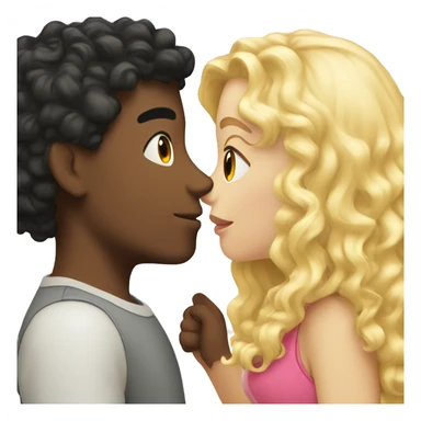 Boy curly black hair kisses a blonde girl with straight hair  sticker