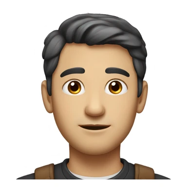 portrait of a man with an oval-shaped face and soft, balanced features. He has short dark hair, neatly styled upwards, and warm brown eyes with a friendly, slightly squinted expression. sticker