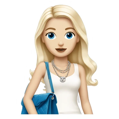 Blonde Chanel white girl with blue eyes with Birkin bag and Chanel necklace sticker