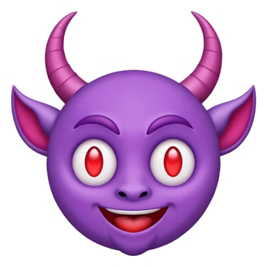 Purple demon emoji with red hearts for eyes, cartoony, circular head with horns, cute basic Google emoji sticker