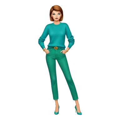 Linda Evangelista in turquoise sweater and green jeans pants sticker