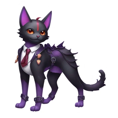 cool kawaii black purple red ethereal fantasy beautiful elegant nargacuga-bat-cat-Fakemon collar harness tie and leg spats full body sticker
