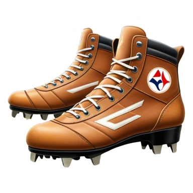 Cinematic Realistic image of a pair of AFL boots, showcasing detailed leather stitching and a rugged sole with fine cleat impressions, captured against a blurred stadium background with high-energy, dynamic lighting sticker