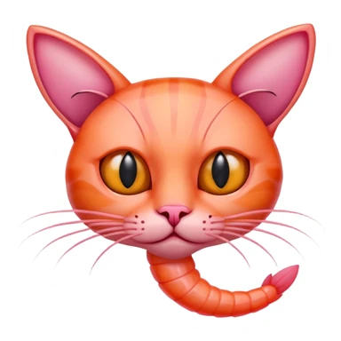 shrimp with a cat head, pink shrimp body with orange cat face sticker