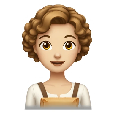 a french girl, with brown mid-length wavy cut hair, brown eyes, holding a baguette sticker