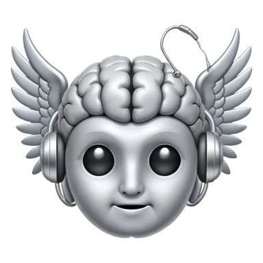 a brain with ear wings logo sticker