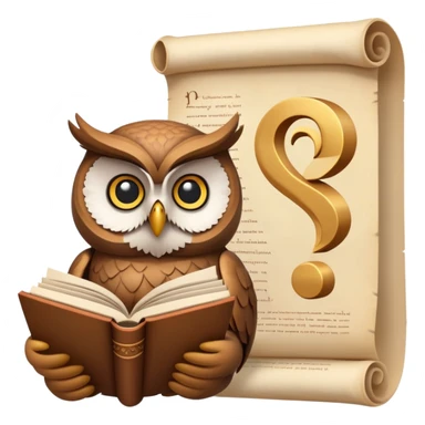 An icon featuring an ancient scroll, a thinker’s bust, and a question mark, symbolizing philosophy. The design includes a wise owl, a book, and abstract symbols, representing deep thought, ethics, and wisdom. Transparent background sticker