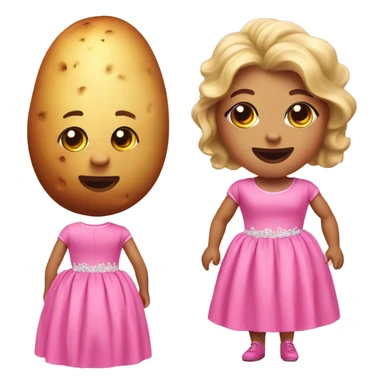 A potato wearing a pink barbie dress sticker