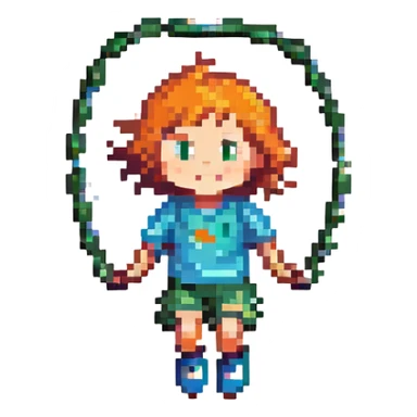 a child jumping rope, pixel art style sticker