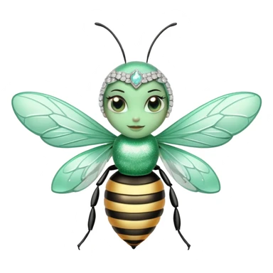 Mint green woman bee with diamond wings, sparkly rhinestones, and glitter accents sticker