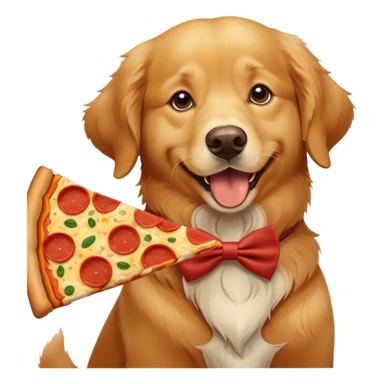 Golden retriever with a bowtie eat pizza sticker