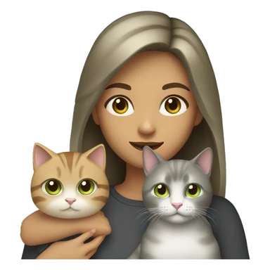 Woman with dark blonde hair and hazel eyes holding a dark grey cat with light green eyes sticker