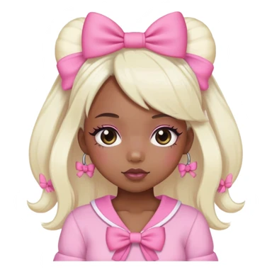girly pink black girl with platinum blonde hair with kawaii outfit all pink and bows sticker