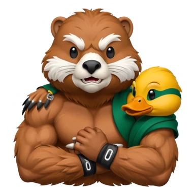 Oregon State Beaver mascot holding University of Oregon Duck mascot in a headlock sticker
