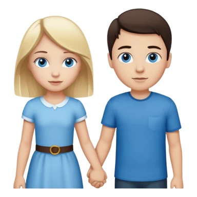 holding hands  blonde girl with blue eyes and white boy with dark brown hair  sticker