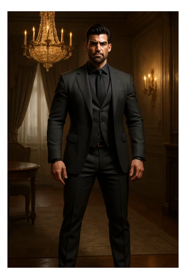 a dominant man with confident posture and strong presence, wearing stylish clothing sticker