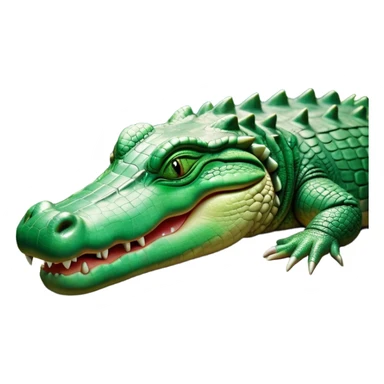 Meme-Worthy Cute Sleeping Crocodile Portrait Emoji, Head resting peacefully with a contented smile, showcasing a robust, powerful build and a luxuriously soft textured emerald-green hide, eyes shut in a serene, restful nap, Simplified yet hilariously adorable features, highly detailed, glowing with a soft, drowsy light, high shine, relaxed and utterly lovable, stylized with an air of playful laziness, bright and heartwarming, soft glowing outline, capturing the essence of a comically sleepy crocodile, so meme-worthy it feels like it could instantly become the next viral sensation of adorable reptilian slumber! sticker