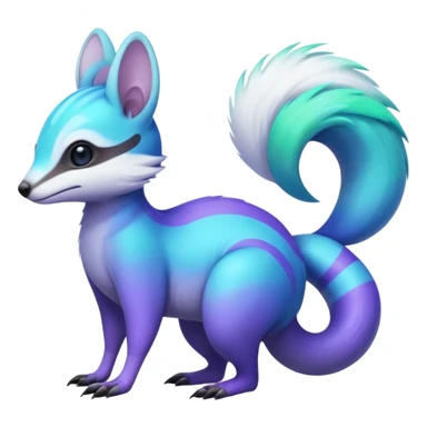 Iridescent Neon Green-Cyan-Blue-Purple-gradients Minccino-Numbat-Sergal-fusion-hybrid-animal-creature, full body sticker