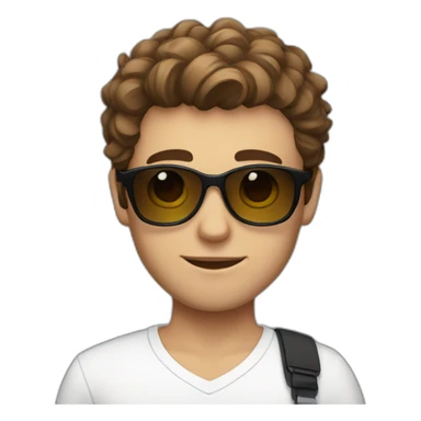 A young fit man with a white shirt and sunglasses on his hair with brown hair and a French flag in his hand sticker