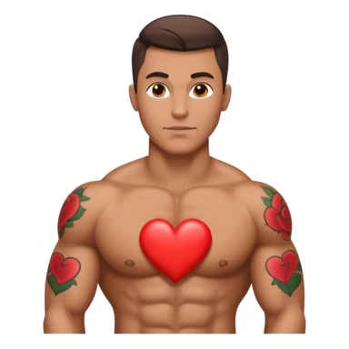 Muscled man with heart symbol  sticker