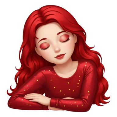 red glitter girl with closed eyes lying on the floor sticker