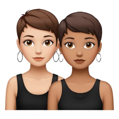 Puerto Rican fair skin straight brown pixie cut hair with hoop earrings make up and my best friend brown  colored pixie cut with jewelry and makeup on her face besties side-by-side wearing black  sticker