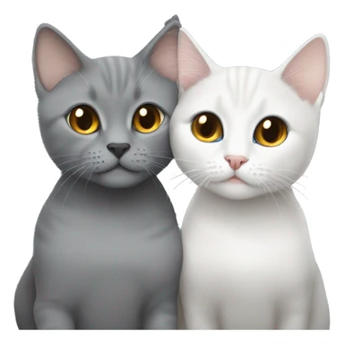 Grey British short hair with amber eyes cuddling a white British short hair with grey ears and blue eyes sticker