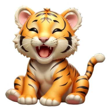 Cinematic Cute Yawning Tiger Cub Portrait Emoji, Head tilted slightly with a dramatic, wide-open yawn, showcasing a small, plush body with drowsy, half-closed eyes and an open, relaxed expression, Simplified yet irresistibly adorable features, highly detailed, glowing with a soft, cozy wild glow, high shine, relaxed yet expressive, stylized with a dash of whimsical jungle charm, soft glowing outline, capturing the essence of a drowsy yet affectionate tiger cub that appears ready to stretch out for a nap! sticker