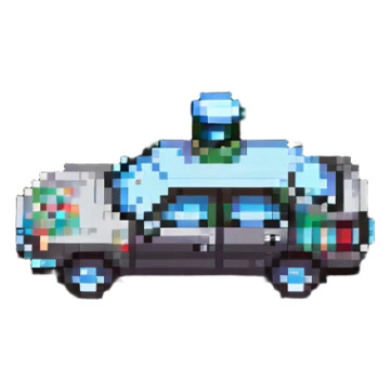 pixel art of a car swerving with a bottle nearby, representing drunk driving sticker