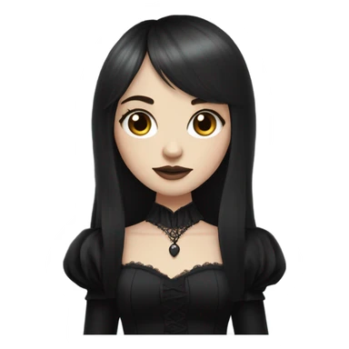 one white girl, gothic girl wearing long big bell arms, black dress, long hair with bangs, long dress sticker