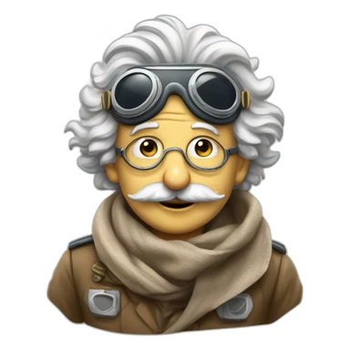 Einstein old timey pilot with billowing scarf and flight goggles sticker