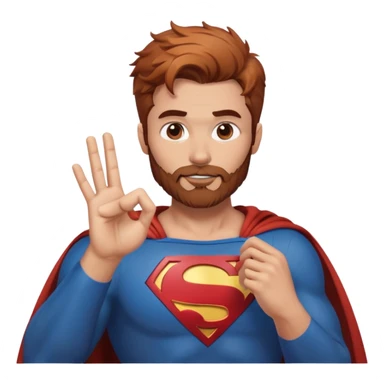 Adult Superman-with redish brownish messy hair-full trimmed beard- making hand heart emoji sticker