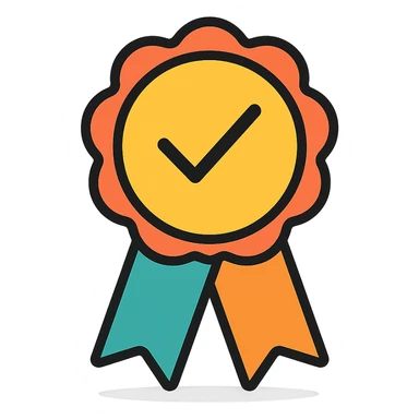 vector icon of a gold master choice emblem with subtle colorful accents, elegant minimalist flat design, award badge style, 2D flat vector, trending icon look, soft shadows, no text, isolated on white background, commercial use sticker