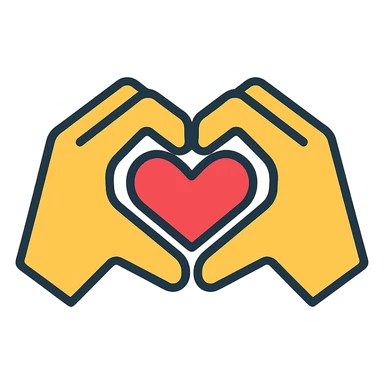two hands forming a heart shape, flat modern icon style sticker