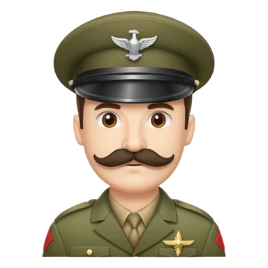 Soldier with a thick handlebar mustache wearing a military helmet sticker