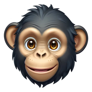 Cinematic Cute Chimpanzee Portrait Emoji, Head tilted playfully and inquisitively, with a smooth, expressive face accented by softly ruffled fur and round, sparkling eyes full of mischief, Simplified yet irresistibly adorable features, highly detailed, glowing with a warm, friendly glow, high shine, affectionate and lively, stylized with a touch of whimsical charm, soft glowing outline, capturing the essence of a mischievous yet loving chimpanzee that feels like it could leap out of the screen into your arms! sticker